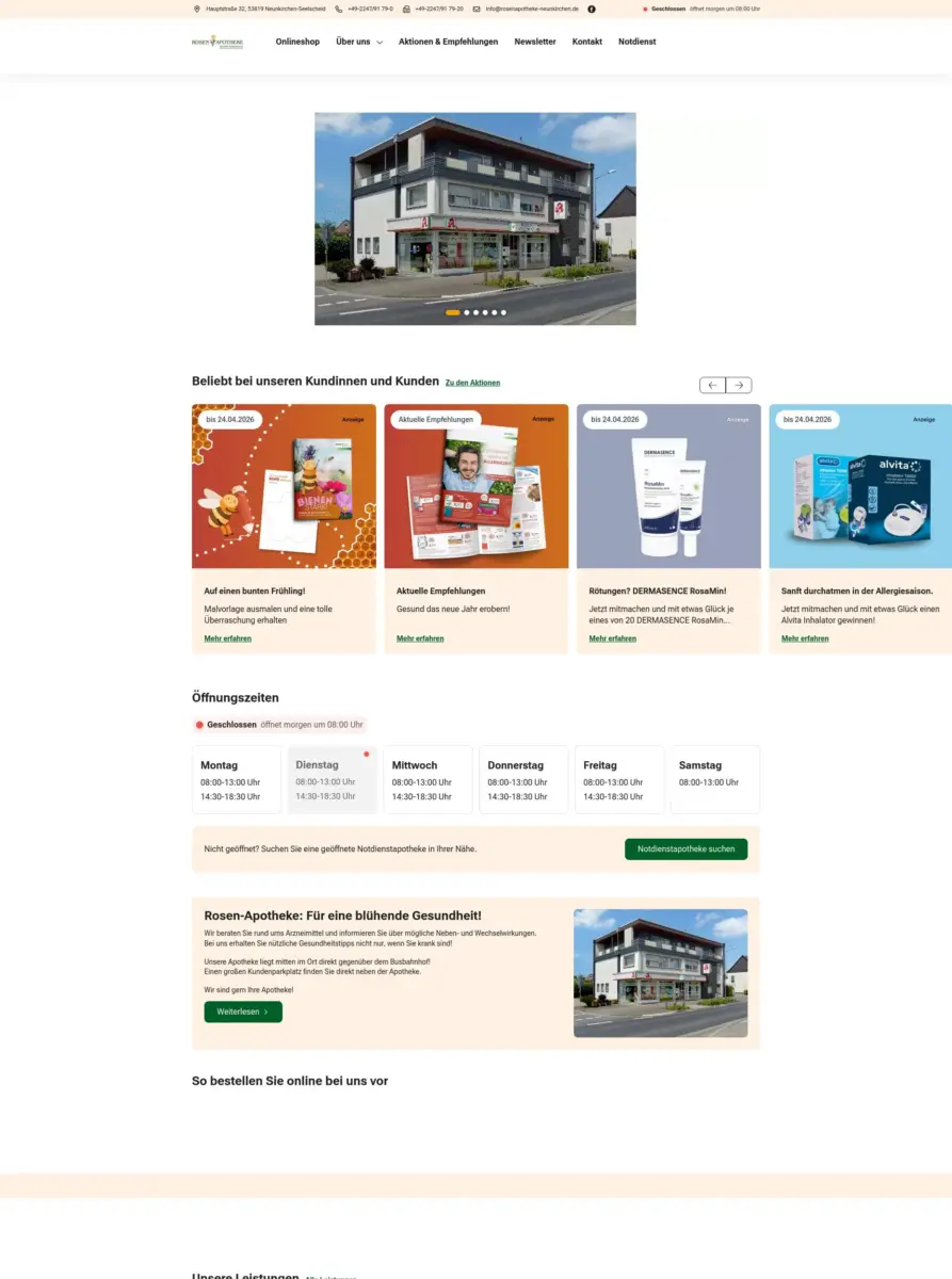 Das Bild zeigt einen Desktop Screenshot der vorgestellten Website