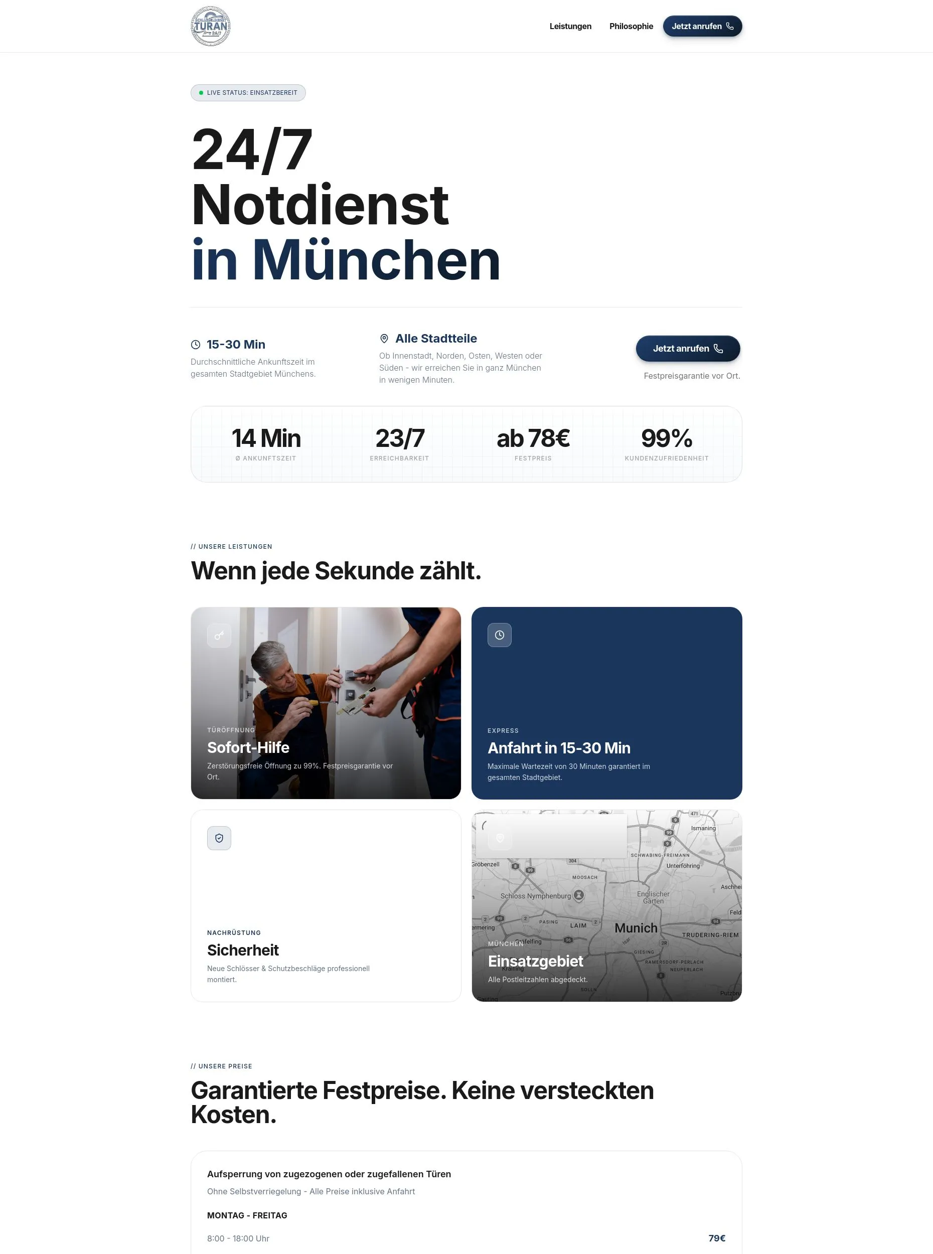 Website von Schlüsseldienst Turan, München in der Desktop-Ansicht
