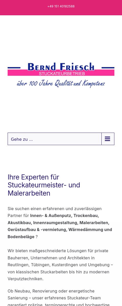 Website von Friesch + Hoti GbR Stuckateurbetrieb, Landkreis Tübingen in der Mobilansicht