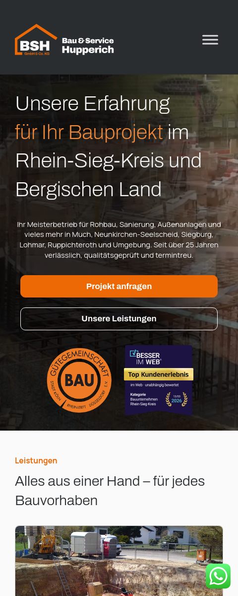 Das Bild zeigt einen Mobile Screenshot der vorgestellten Website