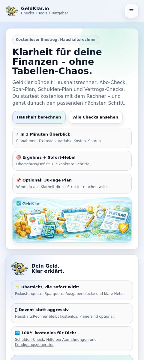 Das Bild zeigt einen Mobile Screenshot der vorgestellten Website
