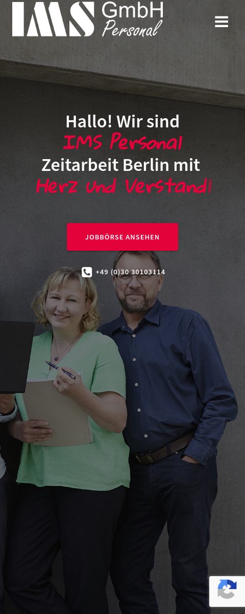 Website von IMS Personal, Berlin in der Mobilansicht