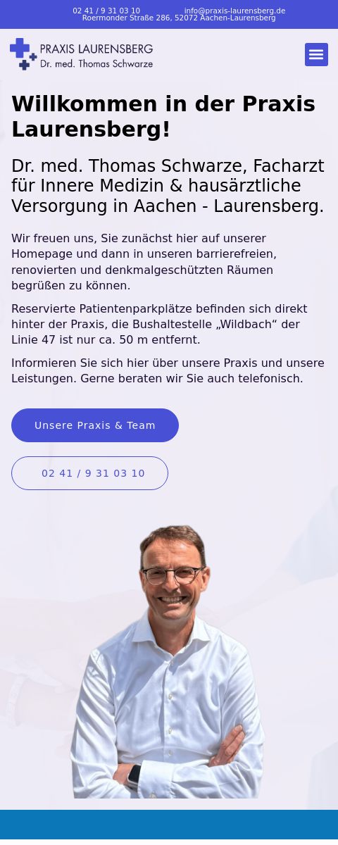 Website von Praxis Laurensberg – Dr. med. Thomas Schwarze, Aachen in der Mobilansicht