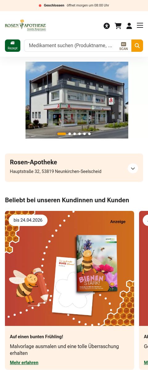 Website von Rosen-Apotheke, Rhein-Sieg-Kreis in der Mobilansicht