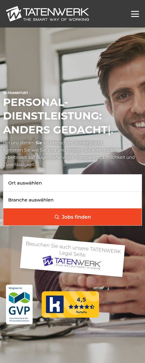 Website von Tatenwerk Frankfurt, Frankfurt am Main in der Mobilansicht
