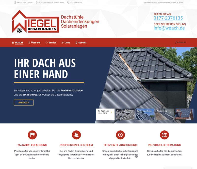 Wiegel Bedachungen Bonn – Dachdecker Website-Bewertung 2026
