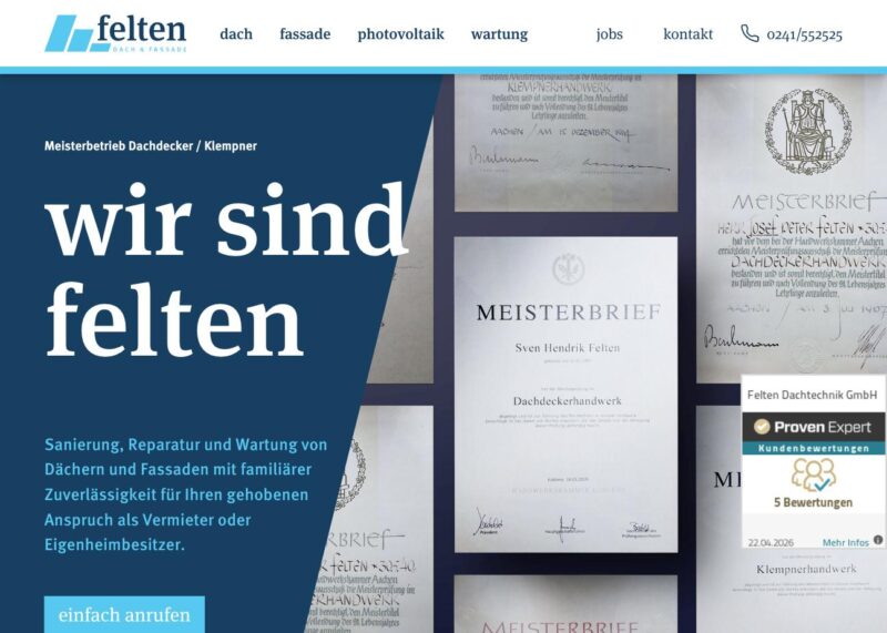 Felten Dachtechnik GmbH – Dachdecker Aachen 2026