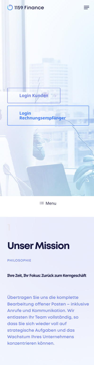 Website von 1159 Finance GmbH, Leverkusen in der Mobilansicht