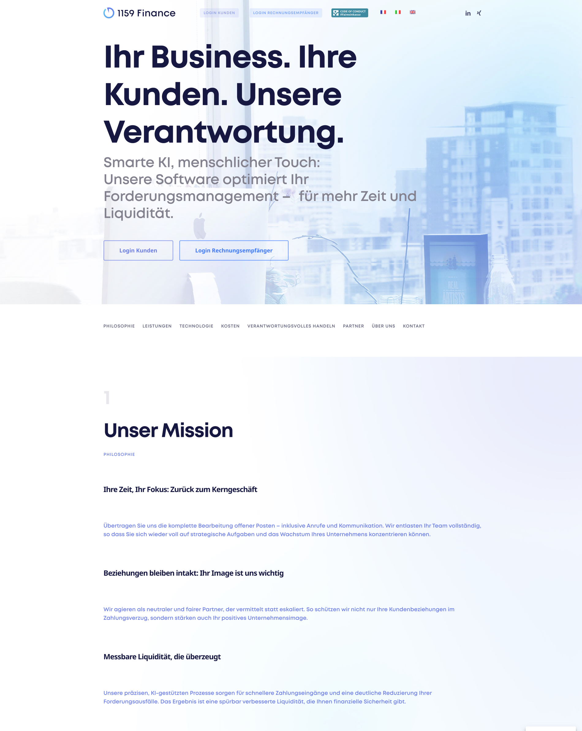Website von 1159 Finance GmbH, Leverkusen in der Desktop-Ansicht