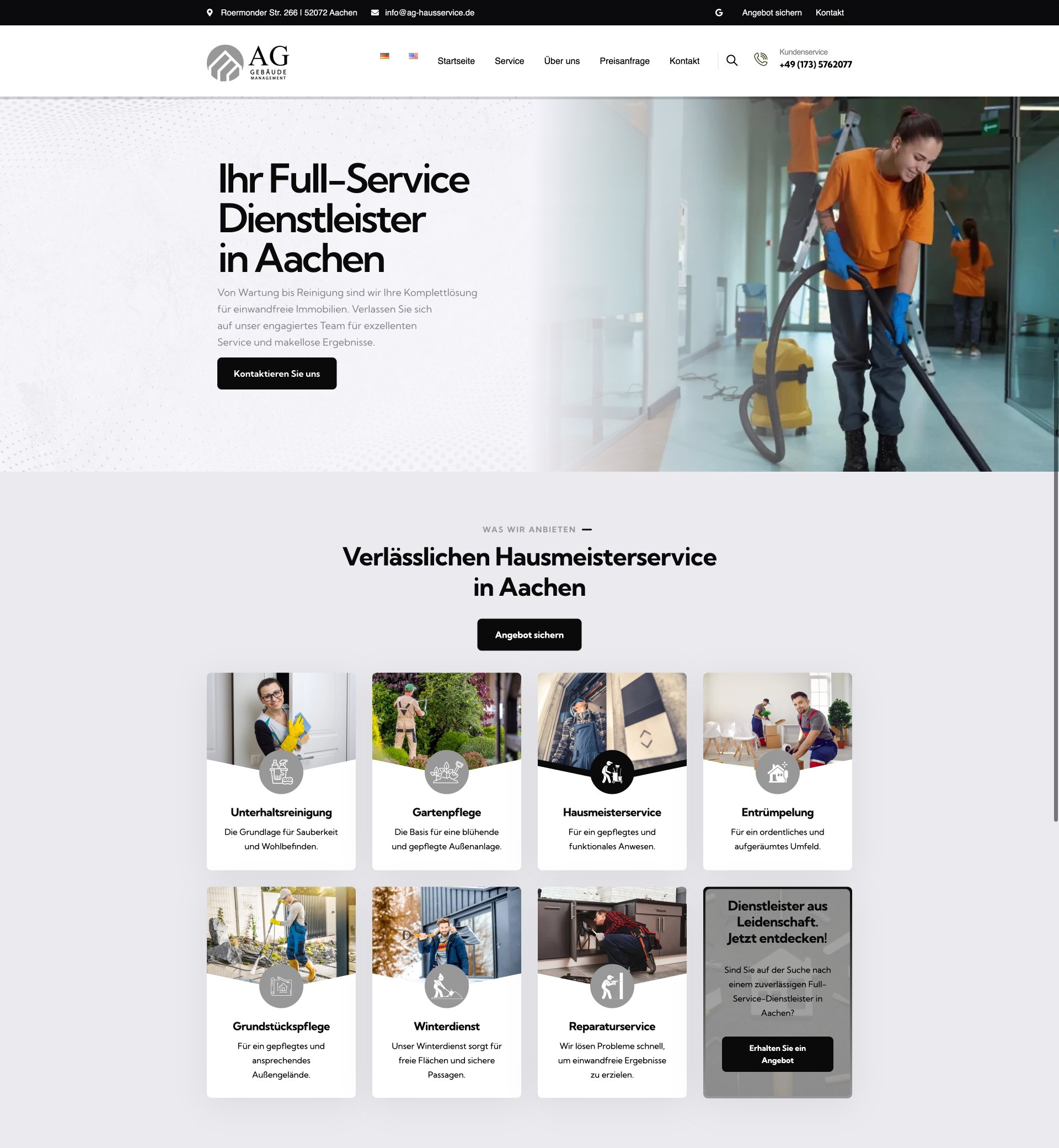 Website von AG Gebäudemanagement | Hausmeisterservice Aachen, Aachen in der Desktop-Ansicht