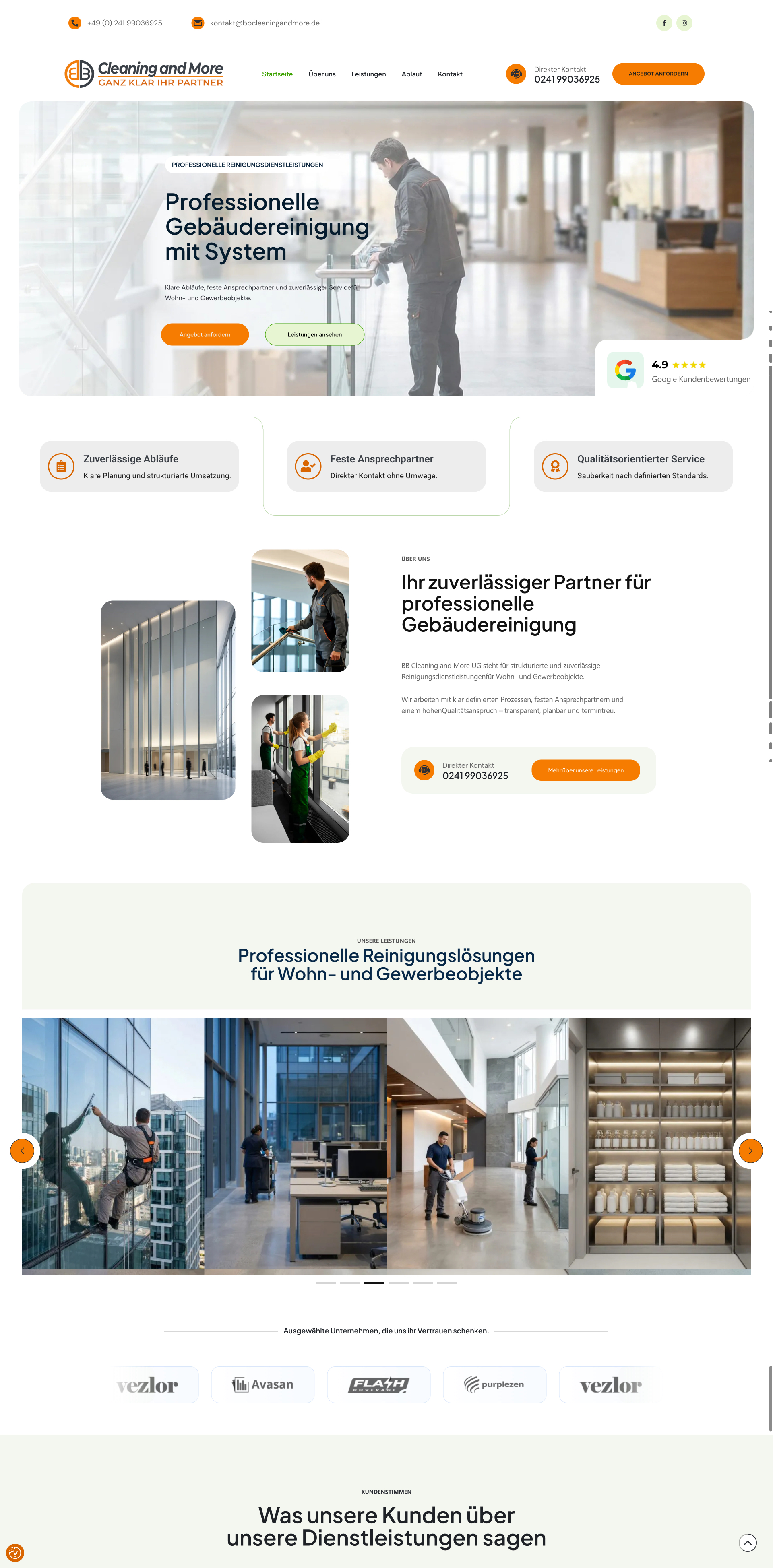 Website von BB Cleaning and More UG, Aachen in der Desktop-Ansicht