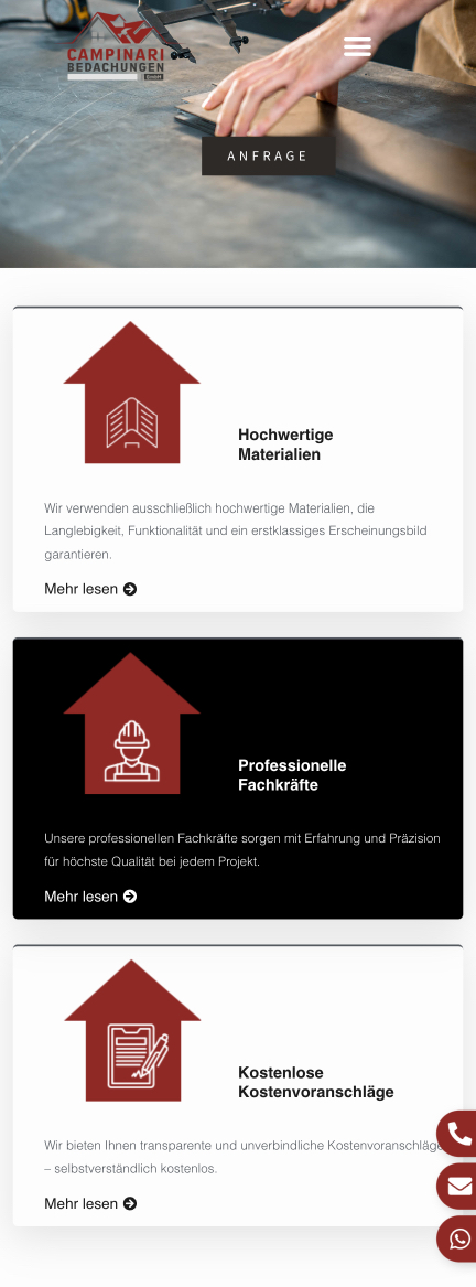 Website von Campinari Bedachungen GmbH, Rems-Murr-Kreis in der Mobilansicht