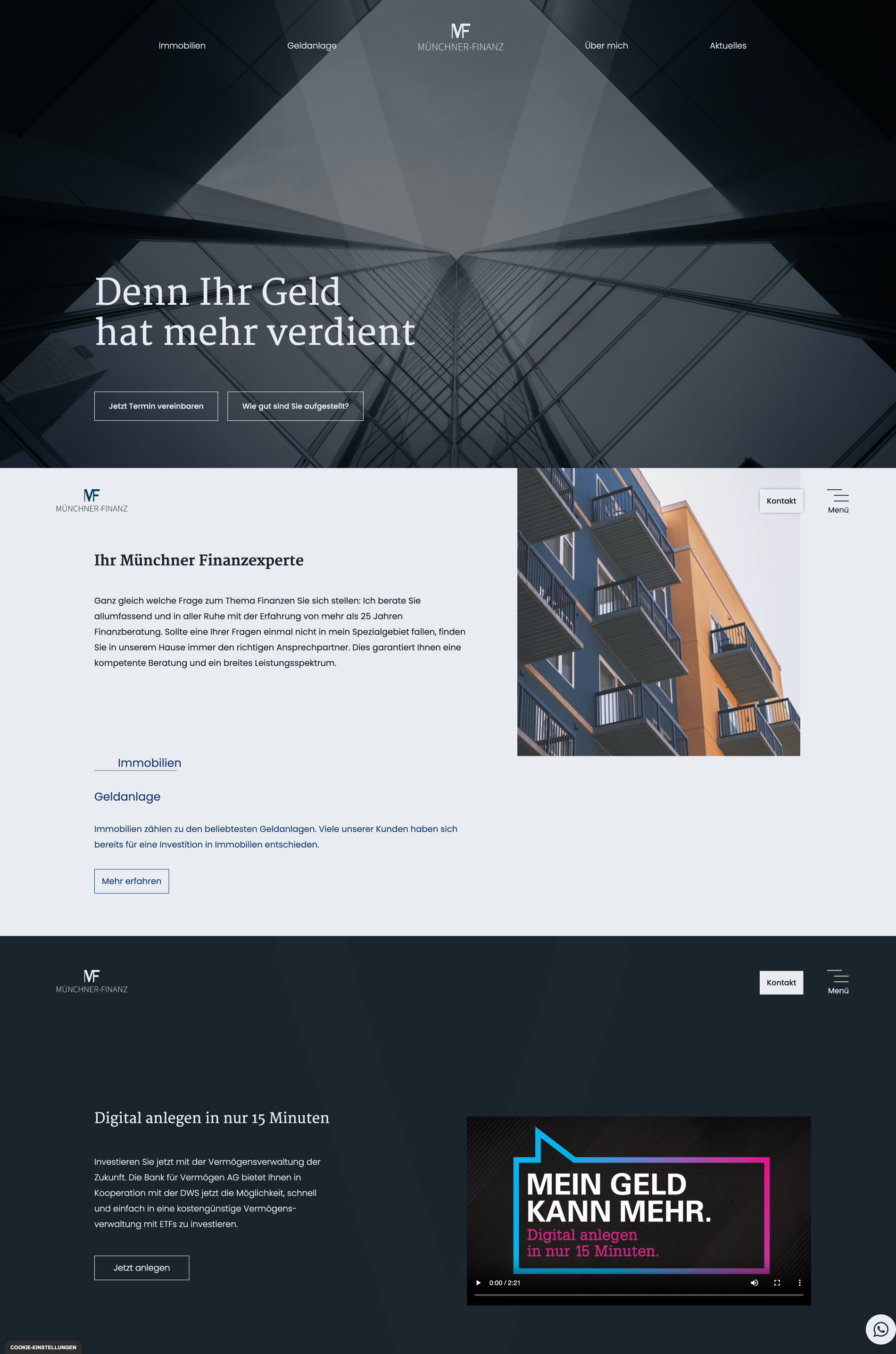 Website von Münchner Finanzberatungs, München in der Desktop-Ansicht