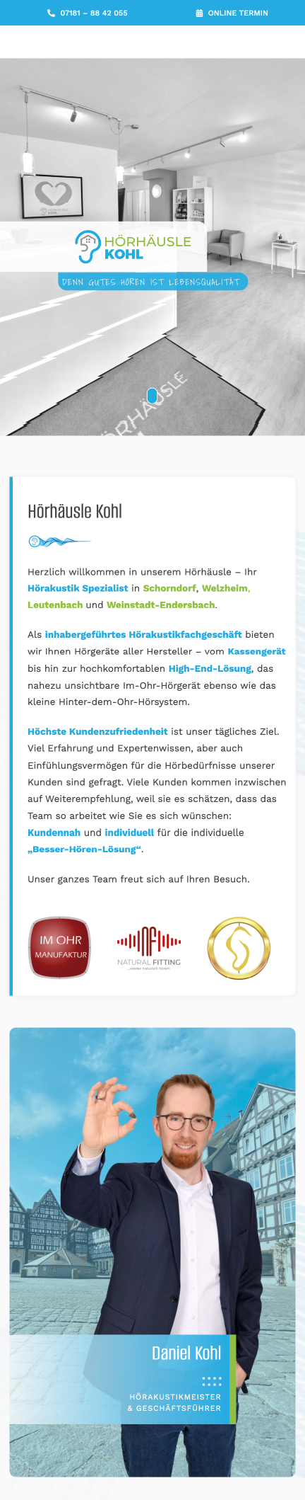 Website von Hörhäusle Kohl, Stuttgart in der Mobilansicht