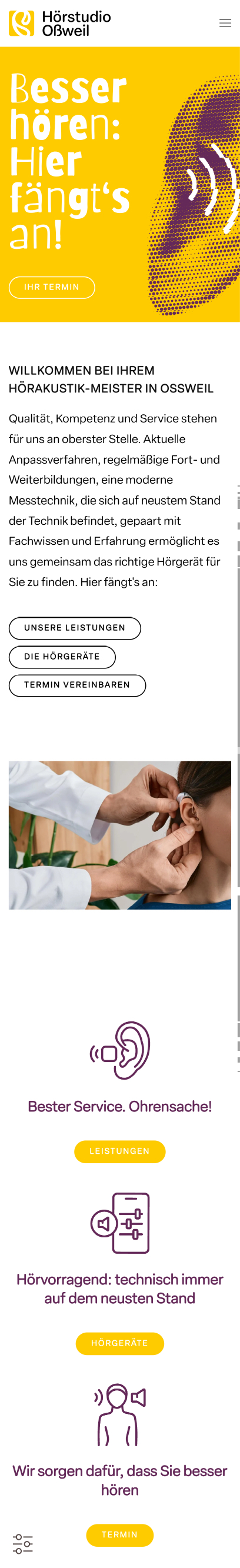 Website von Hörstudio Oßweil Le & Go, Landkreis Ludwigsburg in der Mobilansicht