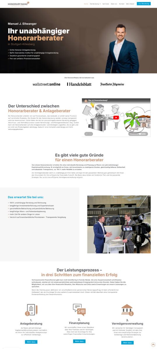 Das Bild zeigt einen Desktop Screenshot der vorgestellten Website