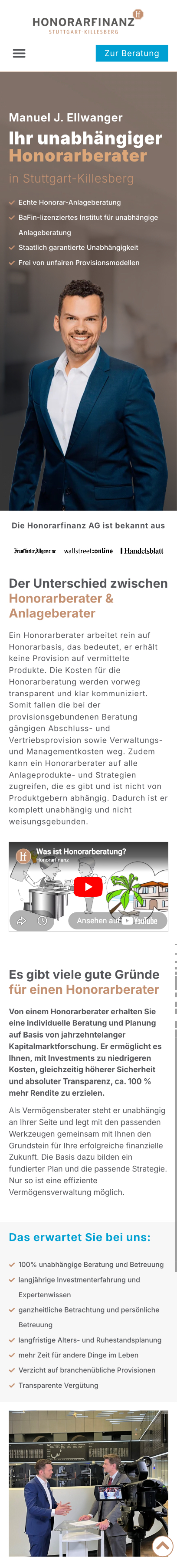 Website von Manuel J. Ellwanger, Stuttgart in der Mobilansicht