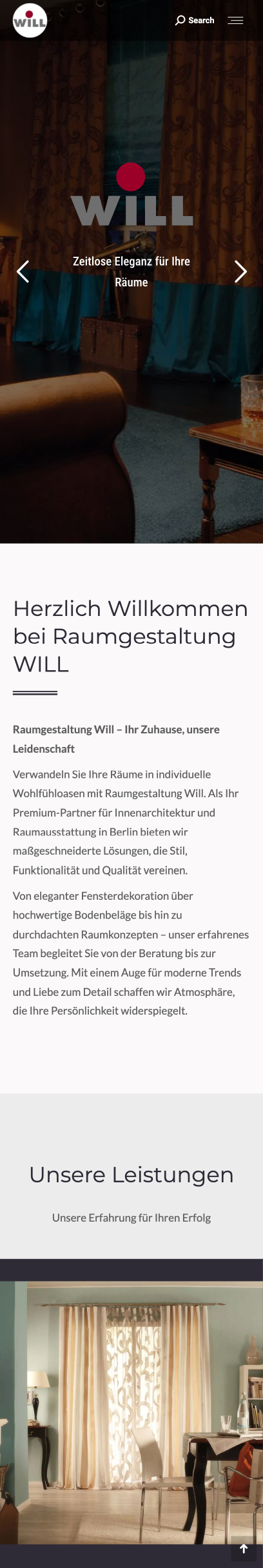 Website von Raumgestaltung Will, Berlin in der Mobilansicht