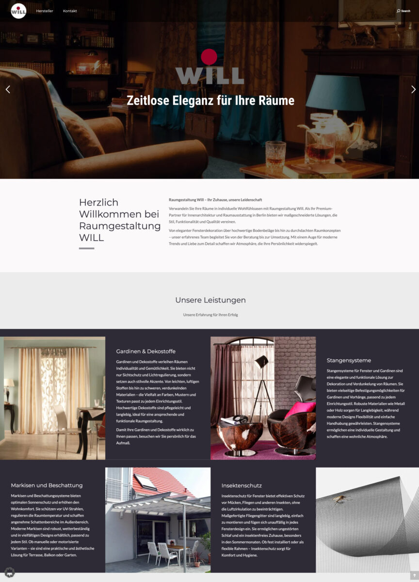 Das Bild zeigt einen Desktop Screenshot der vorgestellten Website
