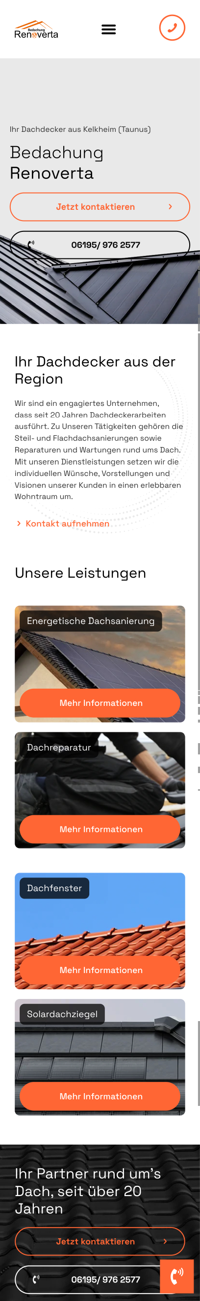 Website von Bedachung Renoverta, Main-Taunus-Kreis in der Mobilansicht