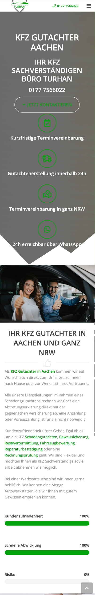 Das Bild zeigt einen Mobile Screenshot der vorgestellten Website