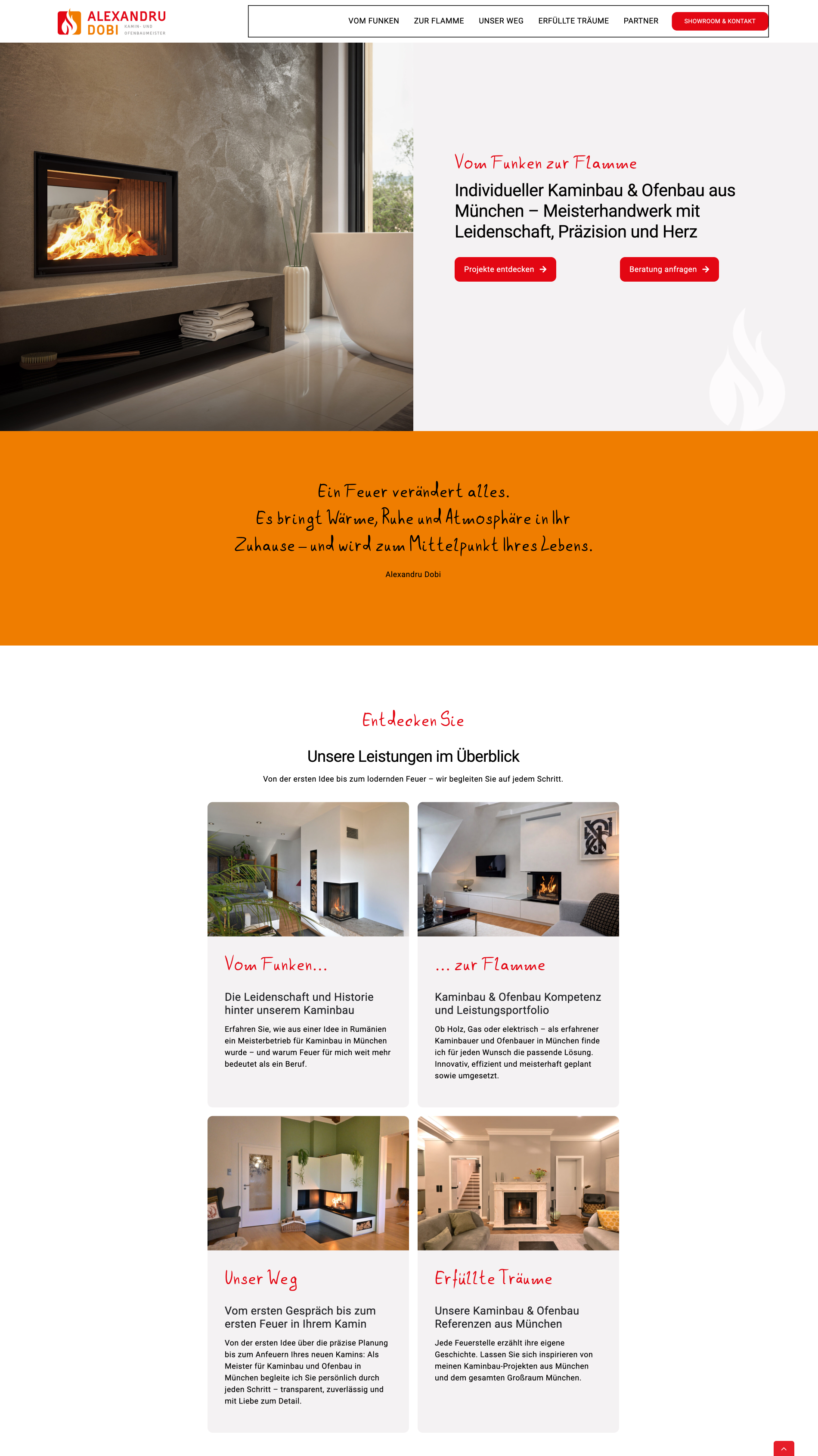 Website von Alexandru Dobi Kamin- und Ofenbaumeister, München in der Desktop-Ansicht