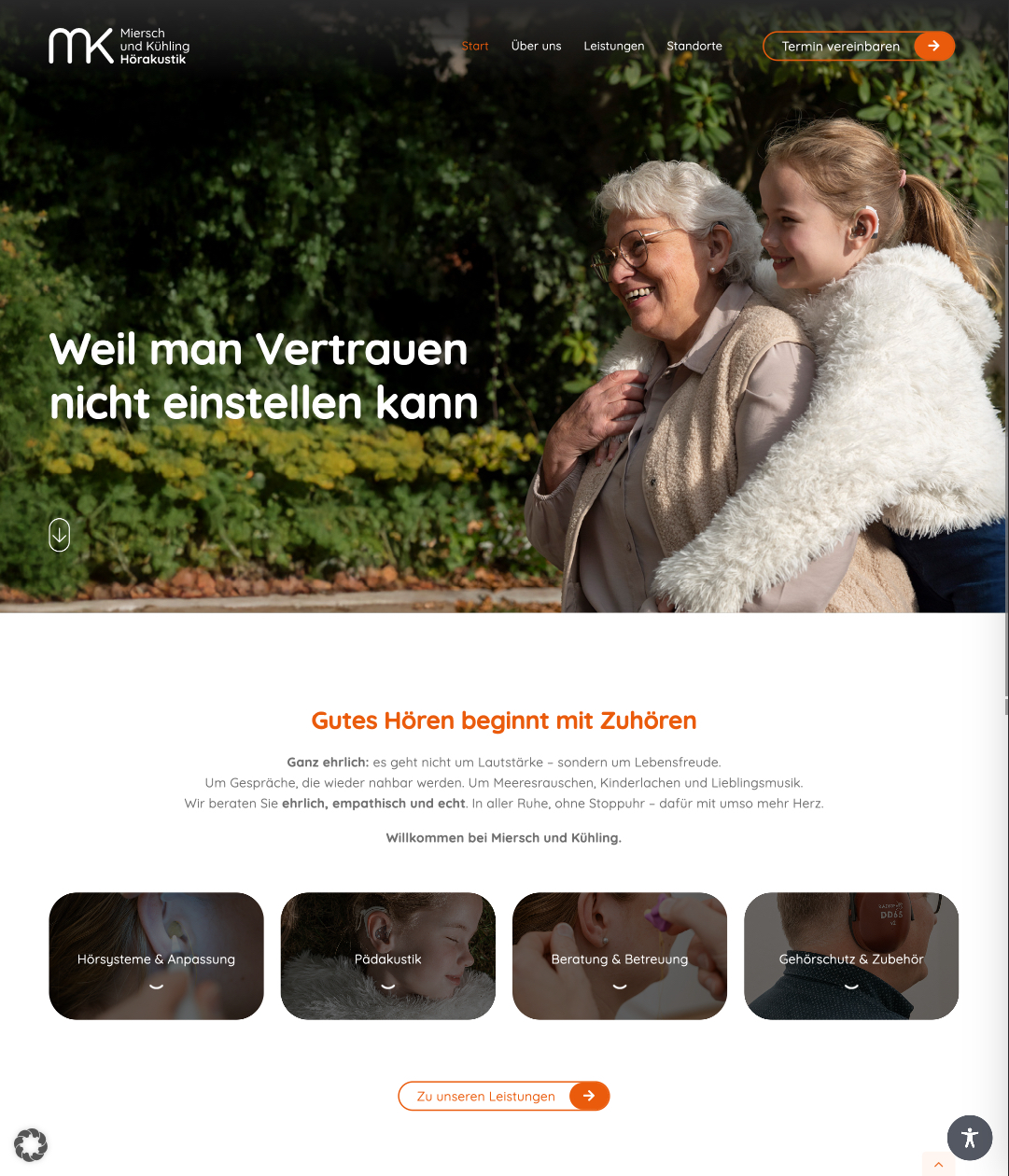 Website von Miersch und Kühling Hörgeräte GmbH, Landkreis Vechta in der Desktop-Ansicht