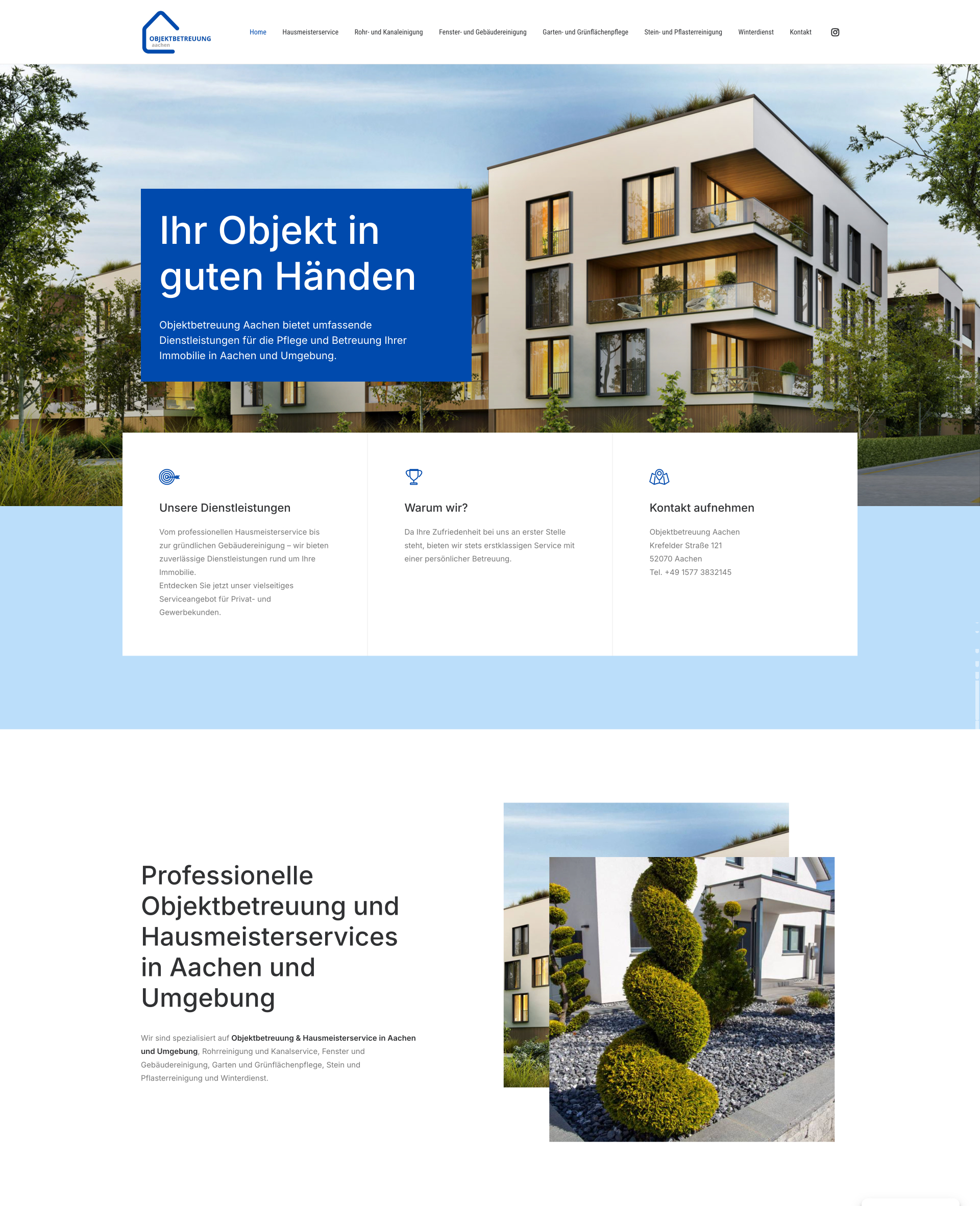 Website von Objektbetreuung Aachen, Aachen in der Desktop-Ansicht