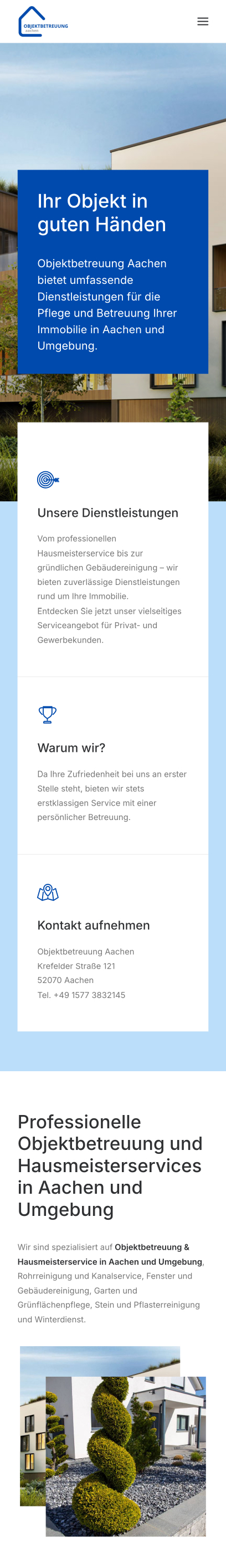 Website von Objektbetreuung Aachen, Aachen in der Mobilansicht