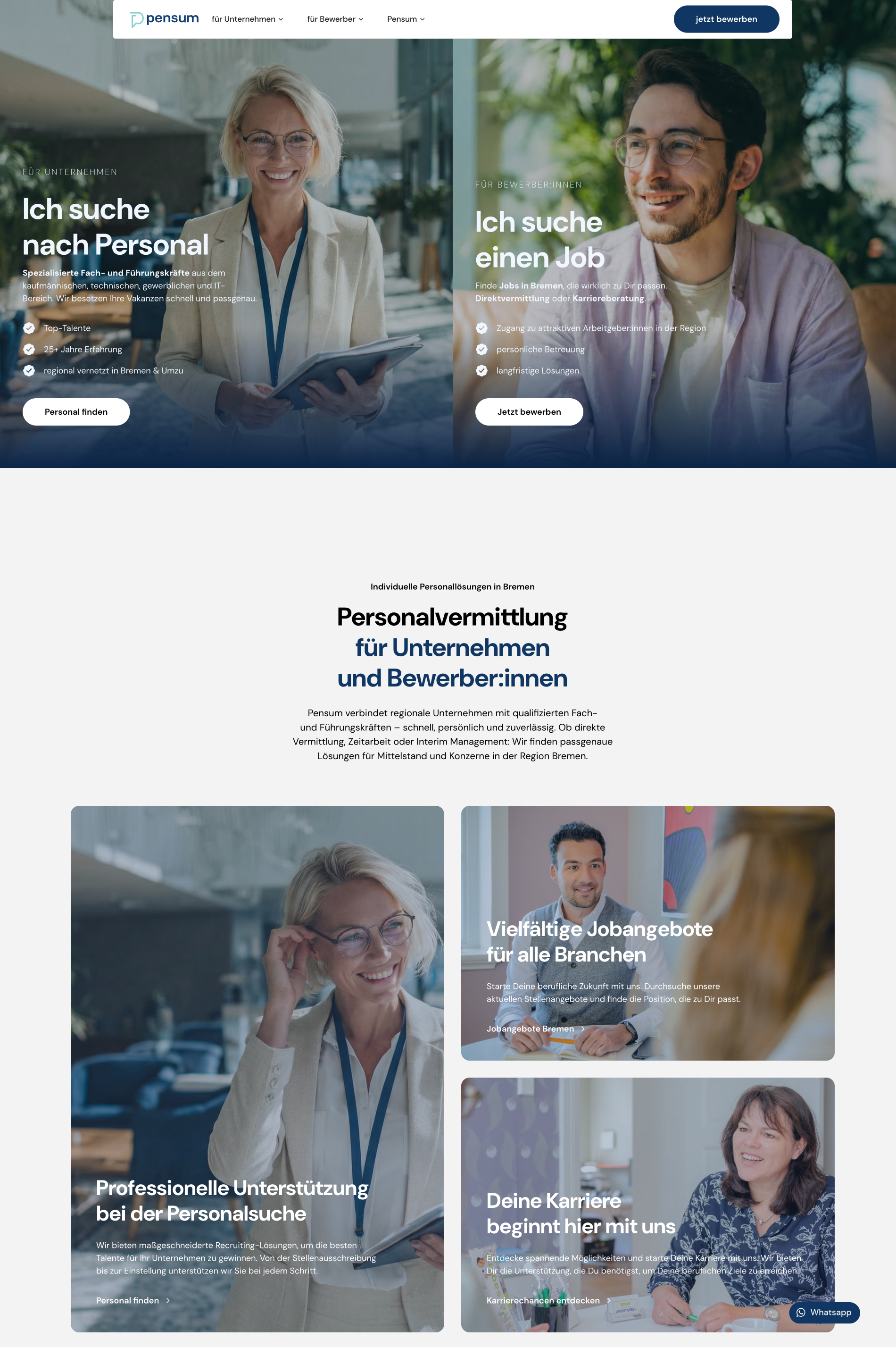 Website von Pensum Bremen, Bremen in der Desktop-Ansicht