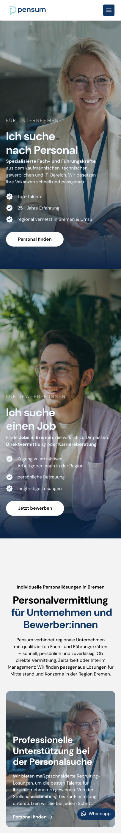 Website von Pensum Bremen, Bremen in der Mobilansicht