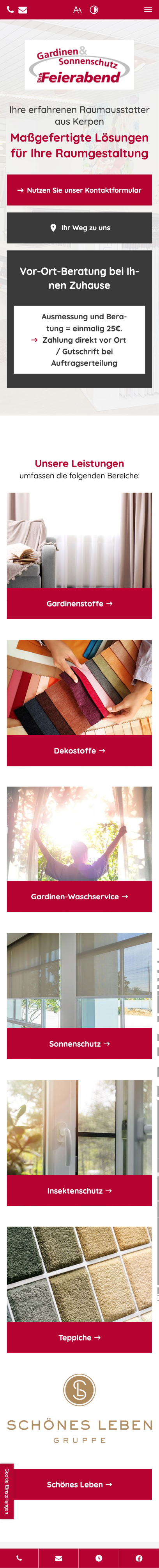 Das Bild zeigt einen Mobile Screenshot der vorgestellten Website