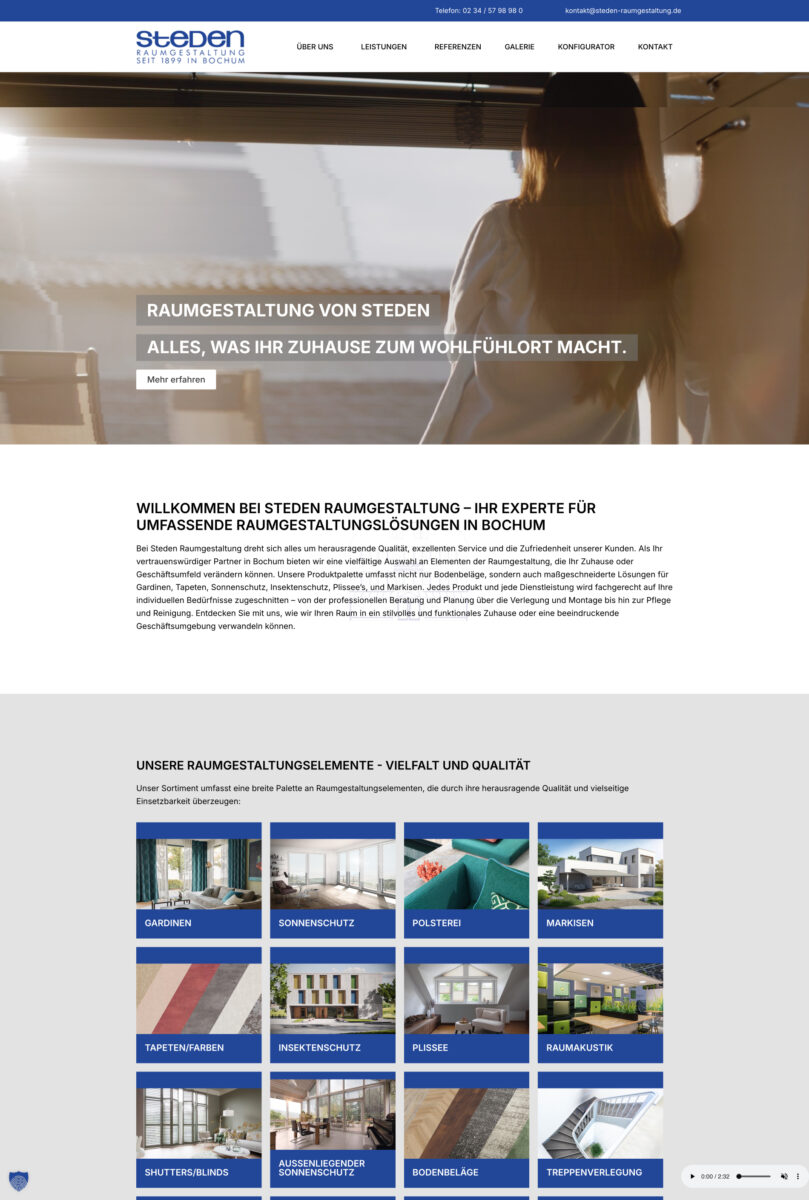 Das Bild zeigt einen Desktop Screenshot der vorgestellten Website