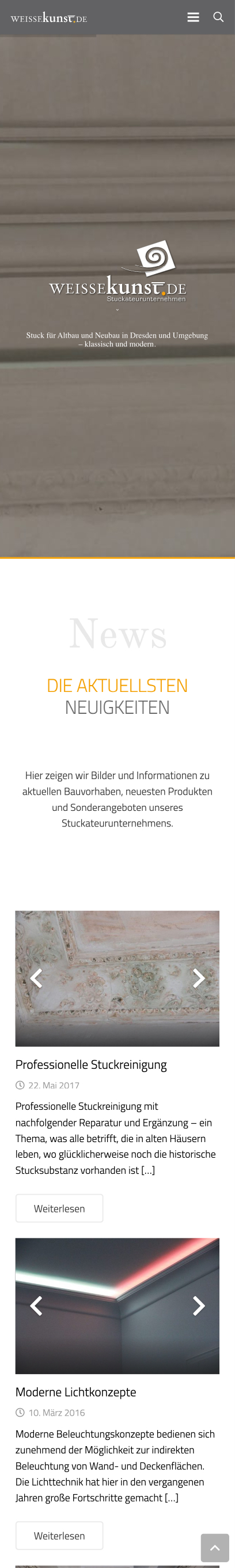 Website von WEISSE KUNST, Dresden in der Mobilansicht