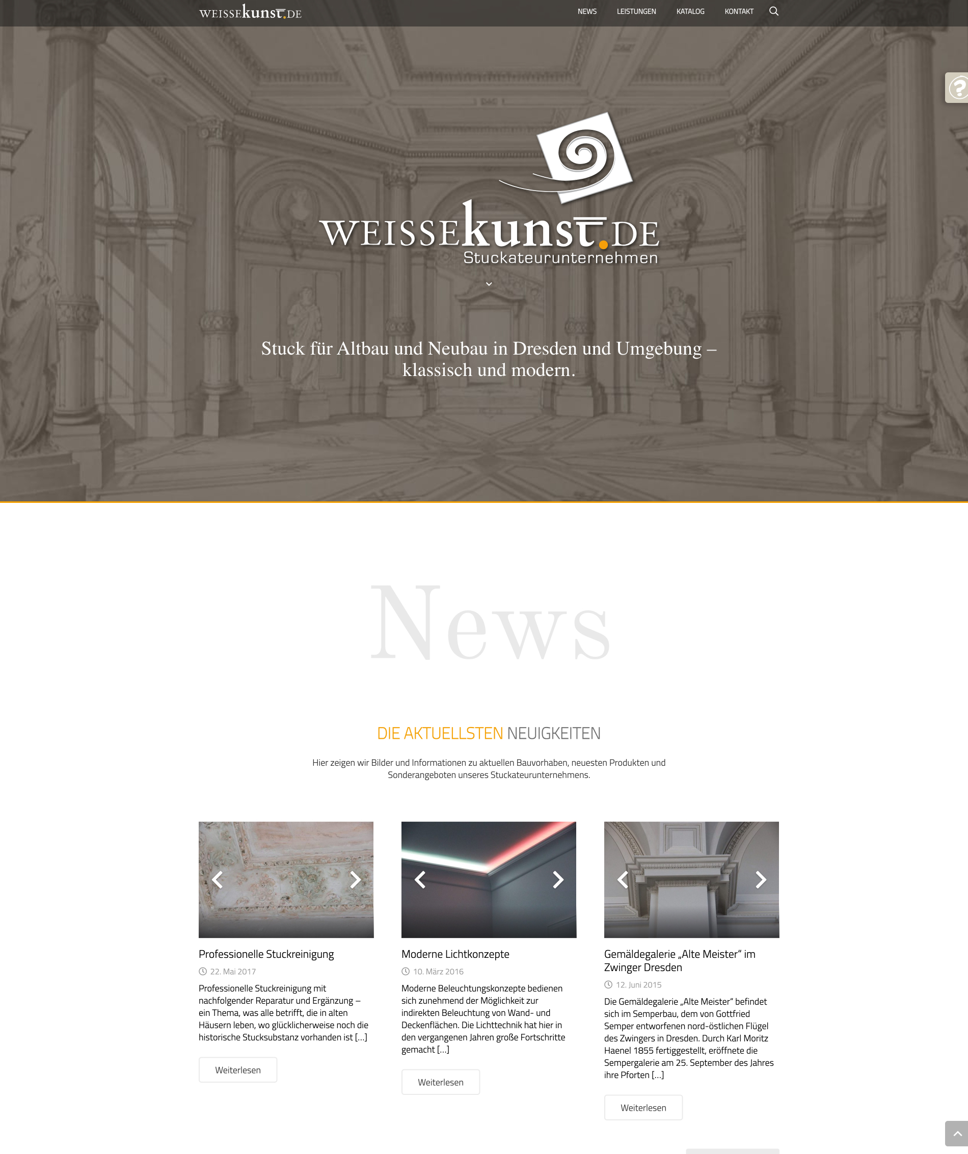 Website von WEISSE KUNST, Dresden in der Desktop-Ansicht
