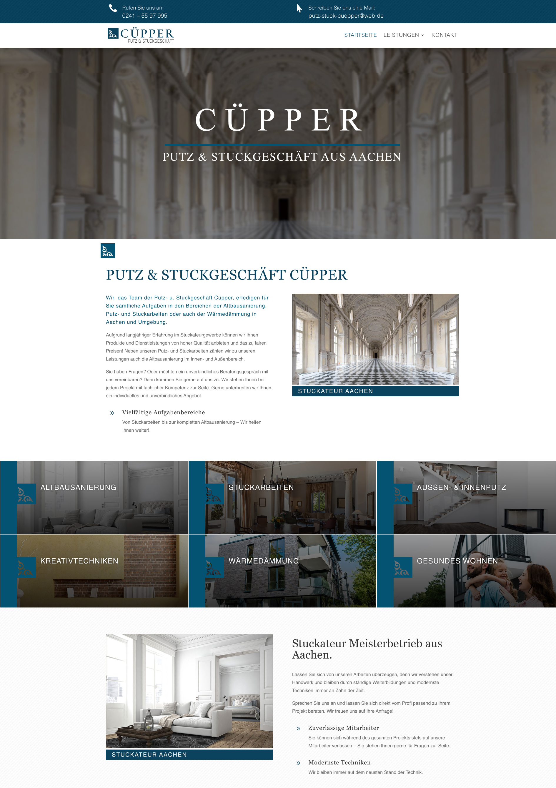 Website von Putz- u. Stuckateur Cüpper, Aachen in der Desktop-Ansicht