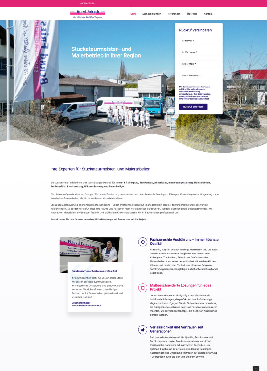 Das Bild zeigt einen Desktop Screenshot der vorgestellten Website