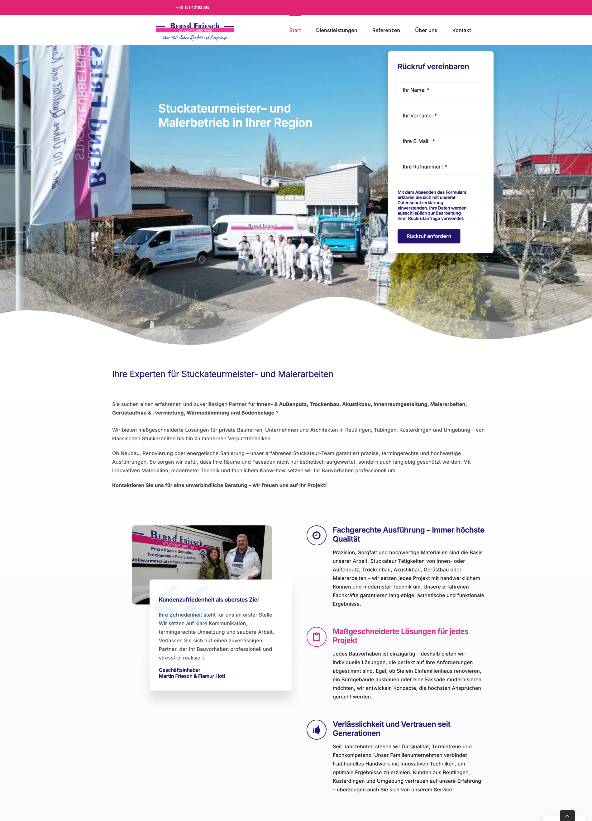 Website von Friesch + Hoti GbR Stuckateurbetrieb, Landkreis Tübingen in der Desktop-Ansicht