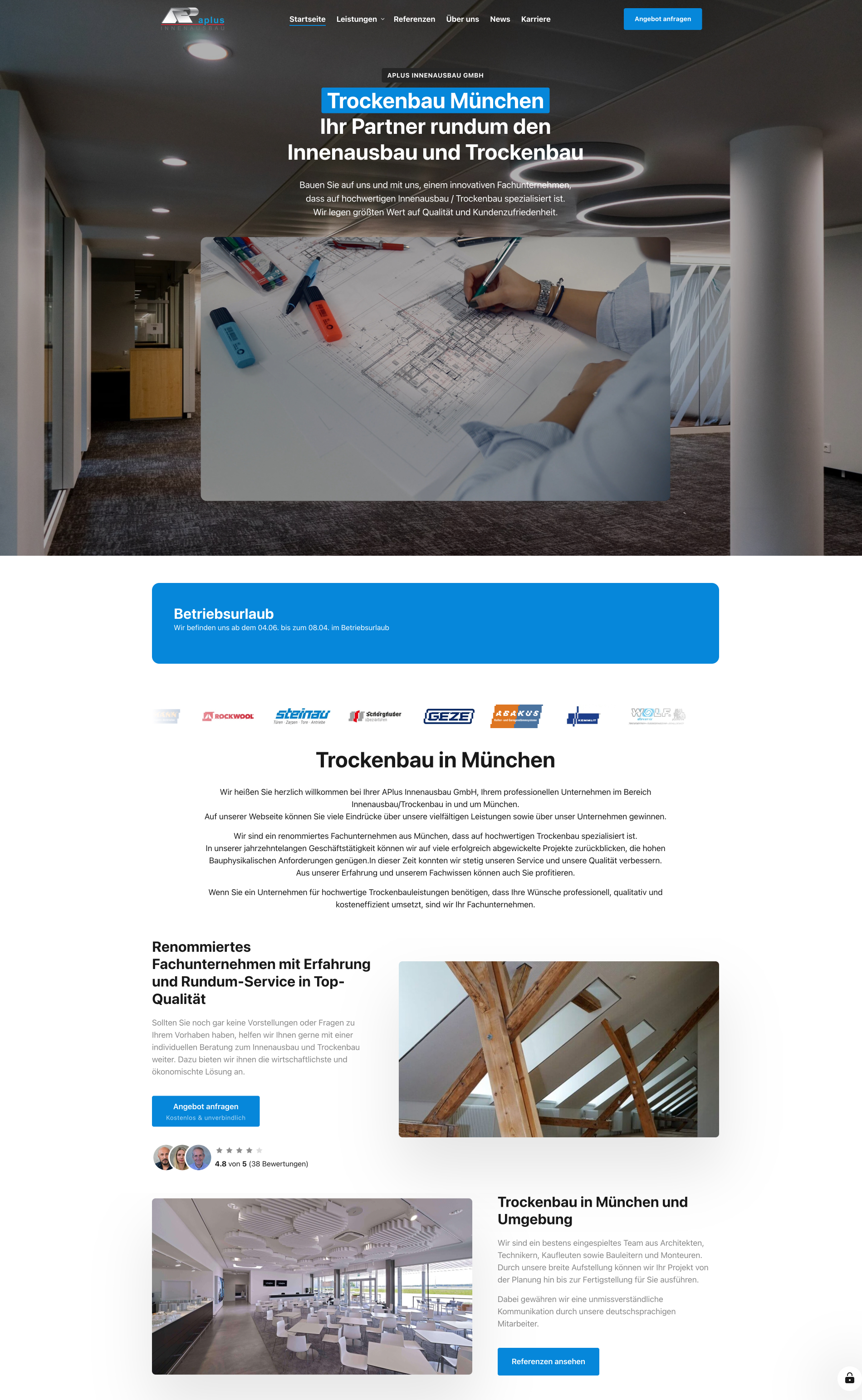 Website von APlus Innenausbau, München in der Desktop-Ansicht