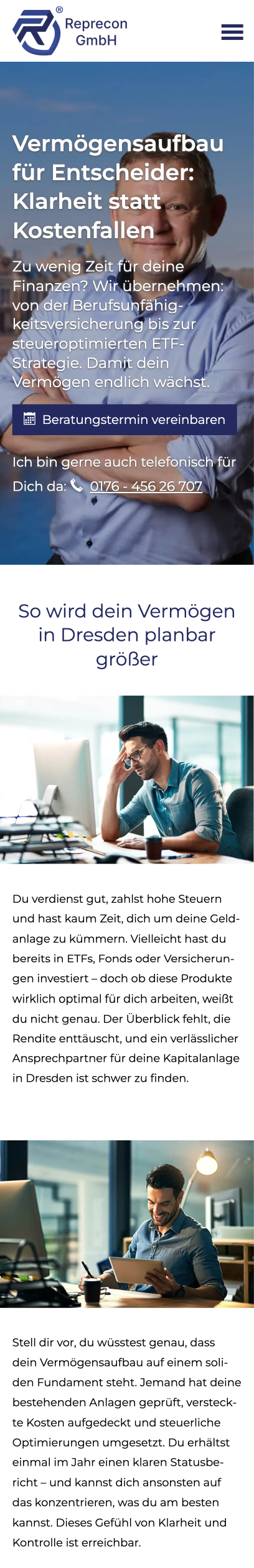 Website von Reprecon – Frank Rönsch, Dresden in der Mobilansicht