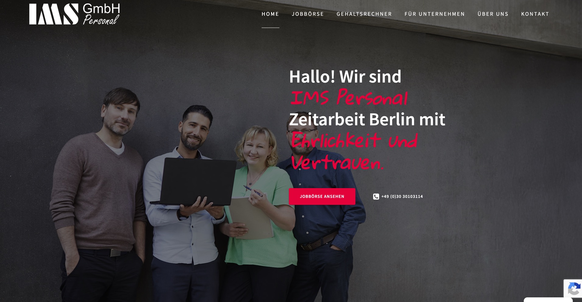Website von IMS Personal, Berlin in der Desktop-Ansicht