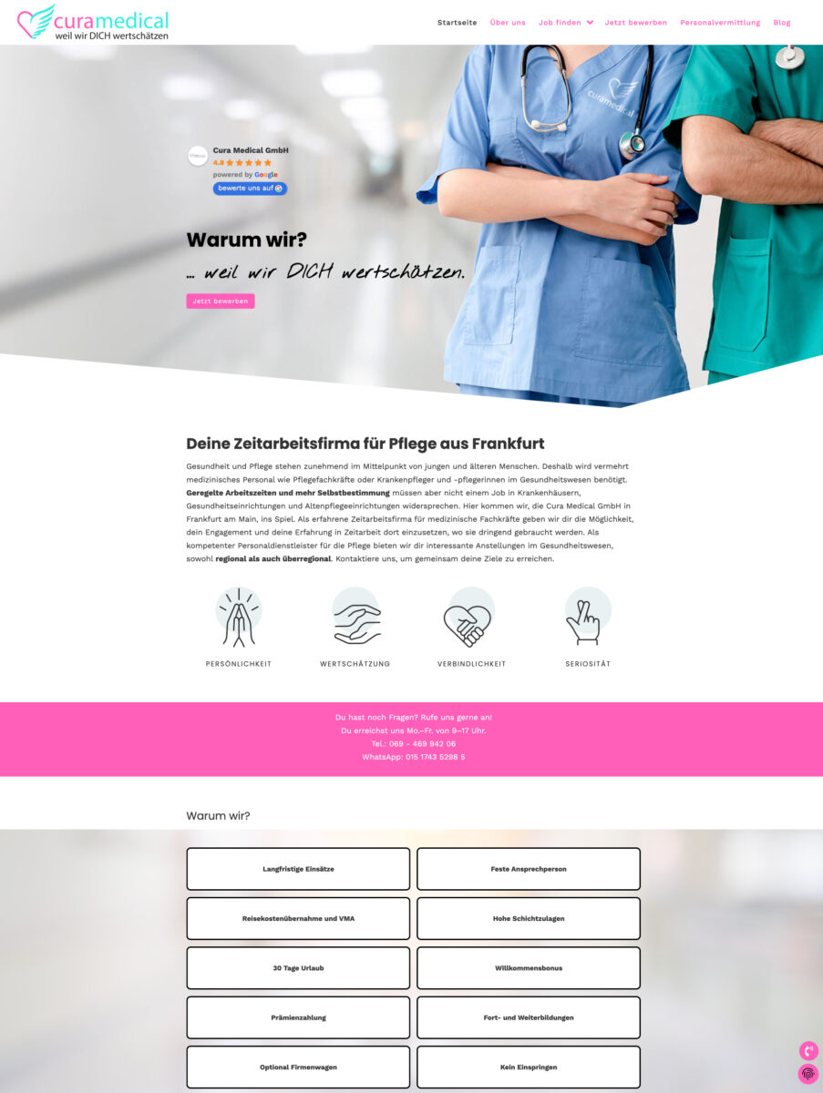 Das Bild zeigt einen Desktop Screenshot der vorgestellten Website