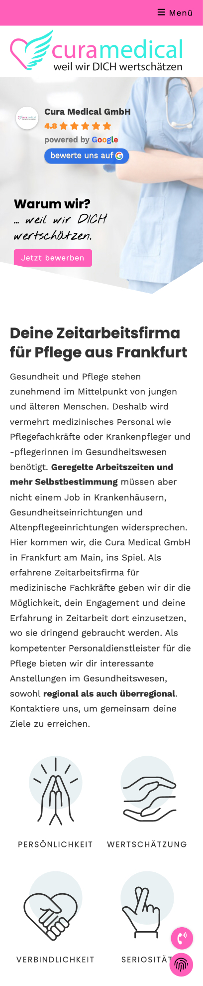 Das Bild zeigt einen Mobile Screenshot der vorgestellten Website