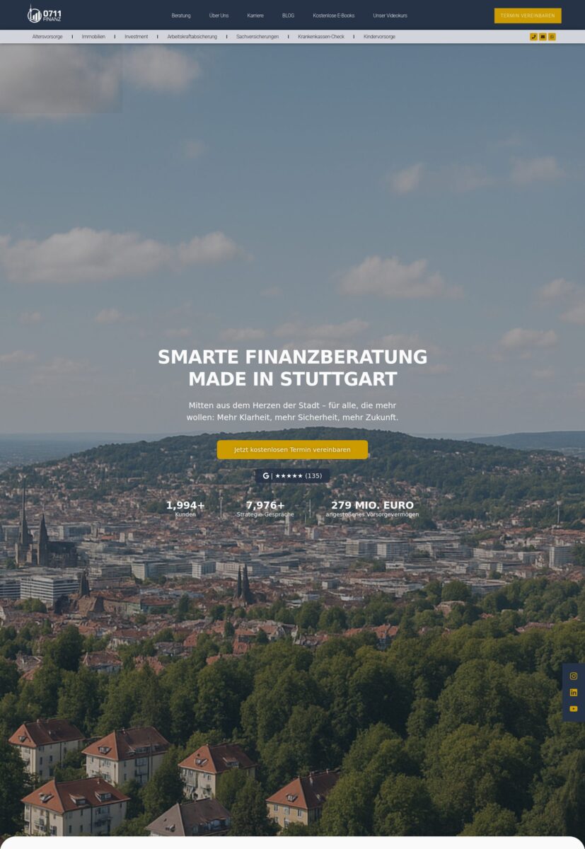 Das Bild zeigt einen Desktop Screenshot der vorgestellten Website