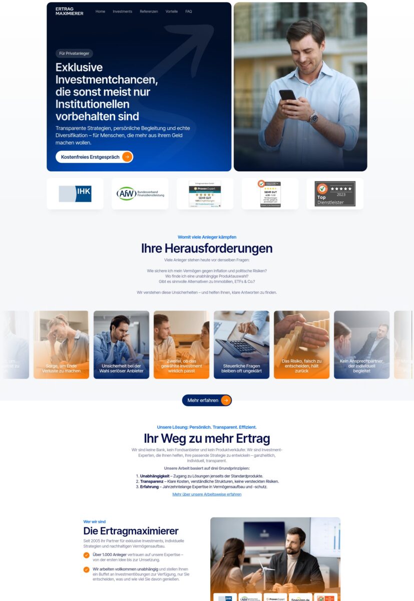 Das Bild zeigt einen Desktop Screenshot der vorgestellten Website