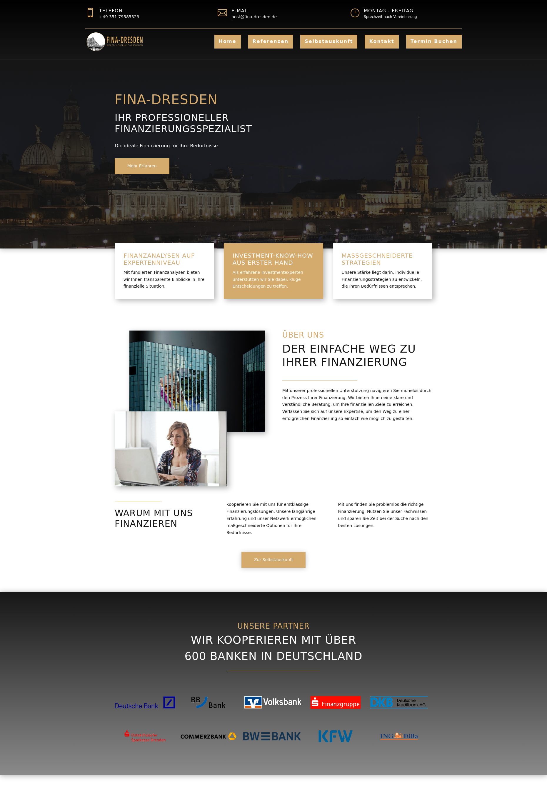 Website von FINA Dresden, Dresden in der Desktop-Ansicht