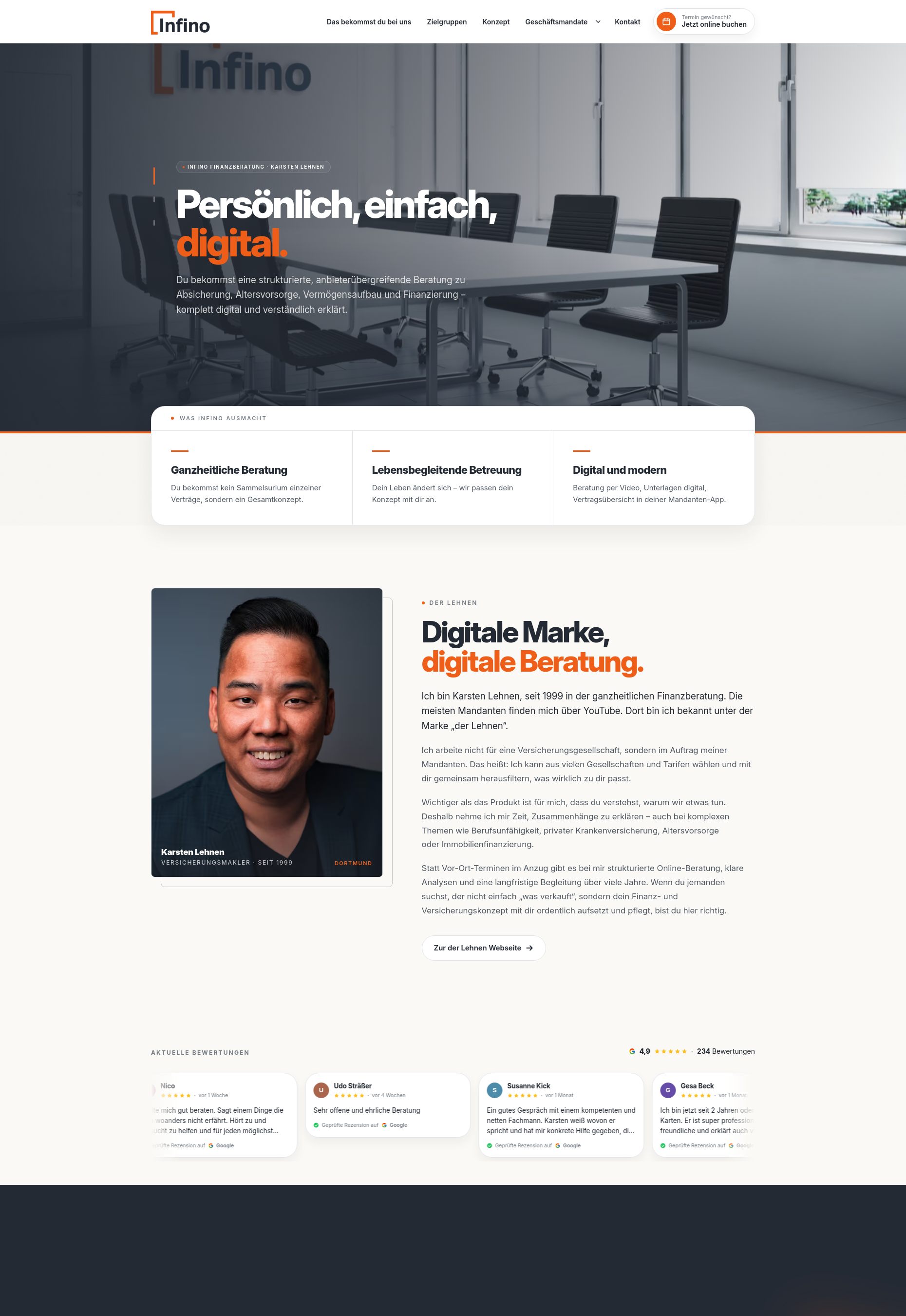 Website von Infino Finanzberatung, Dortmund in der Desktop-Ansicht