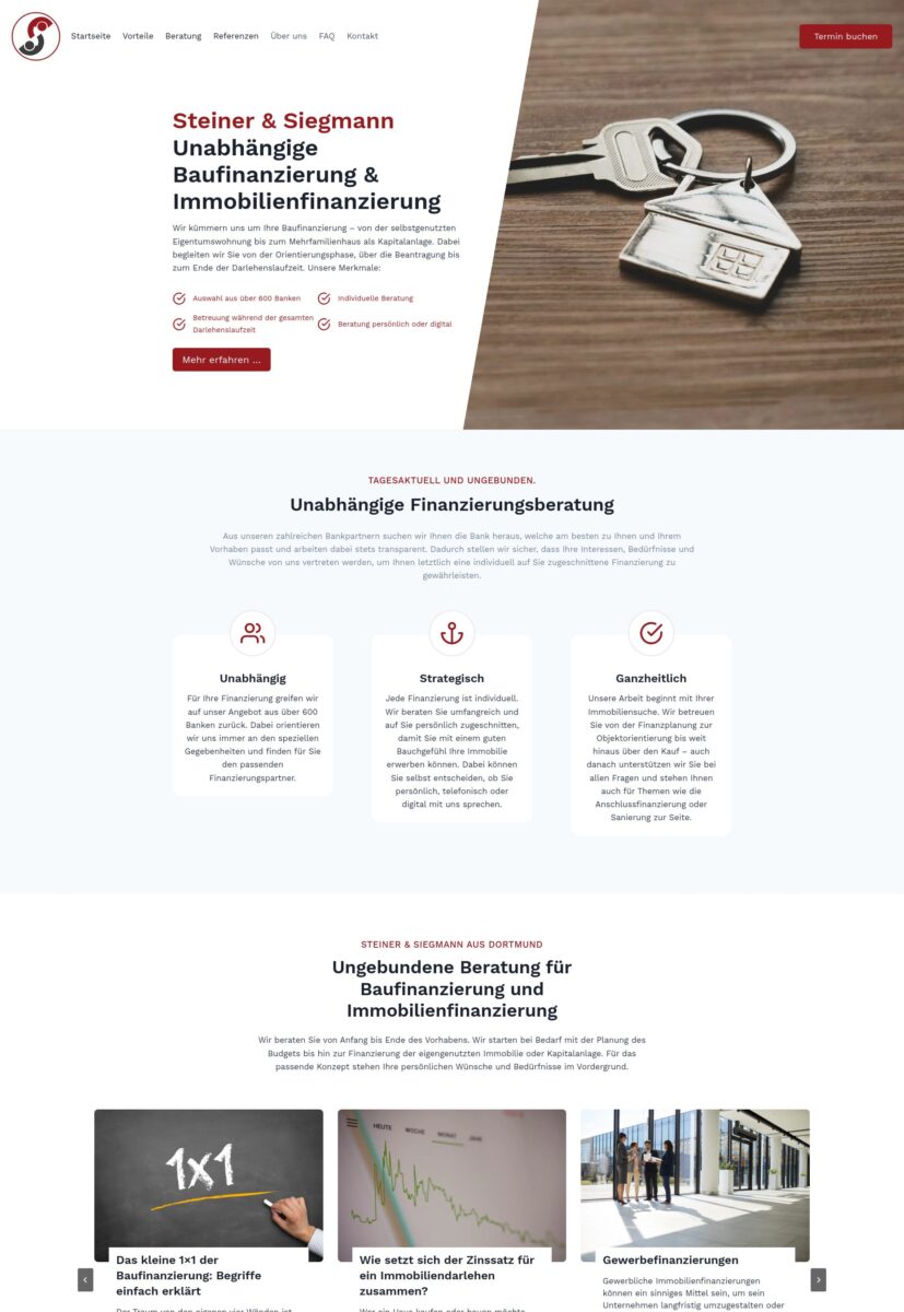 Das Bild zeigt einen Desktop Screenshot der vorgestellten Website