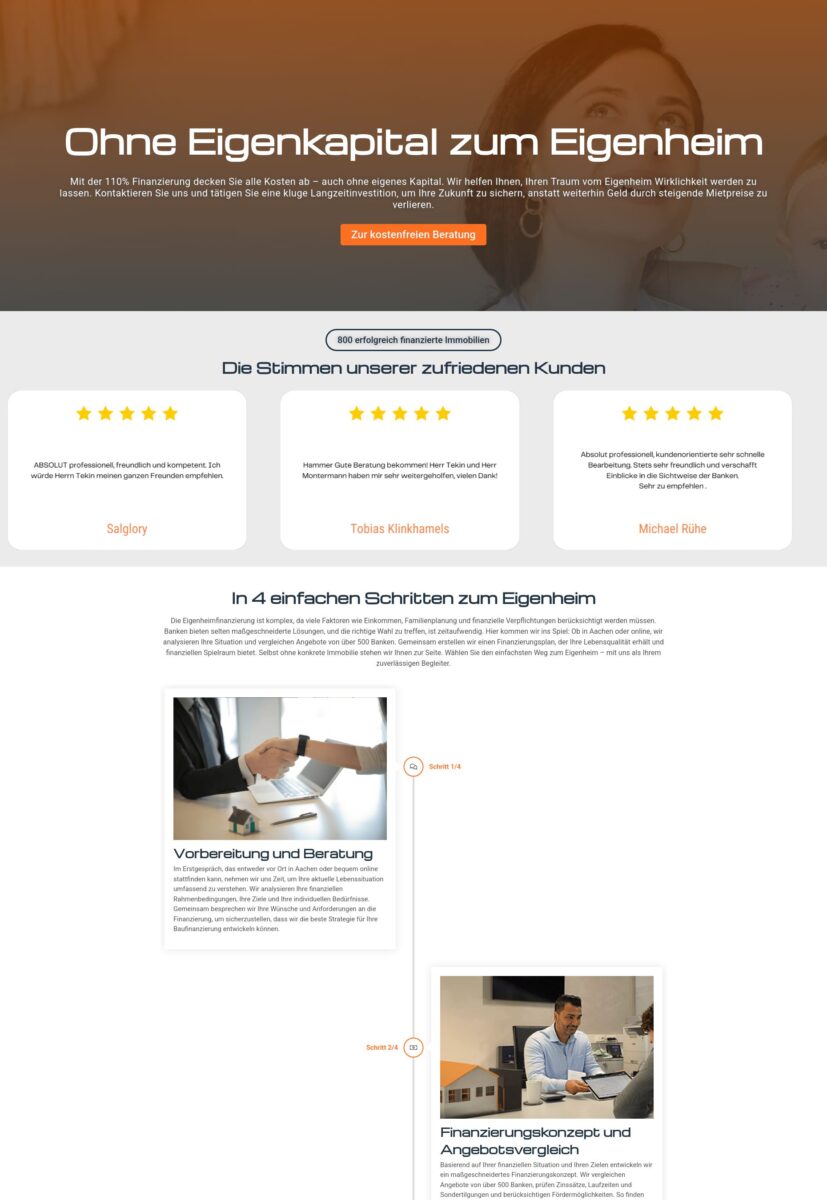 Das Bild zeigt einen Desktop Screenshot der vorgestellten Website