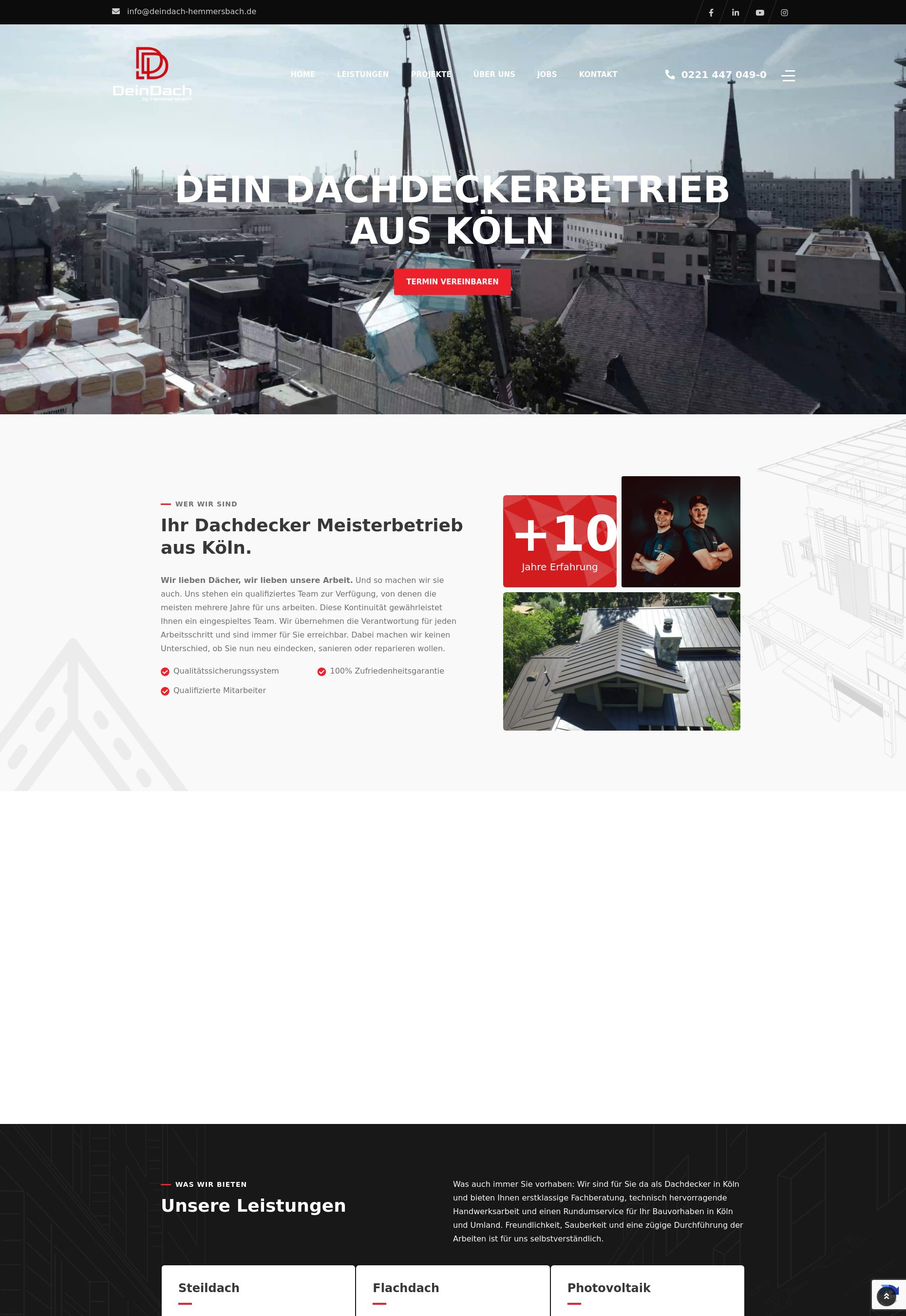 Website von DeinDach by Hemmersbach, München in der Desktop-Ansicht